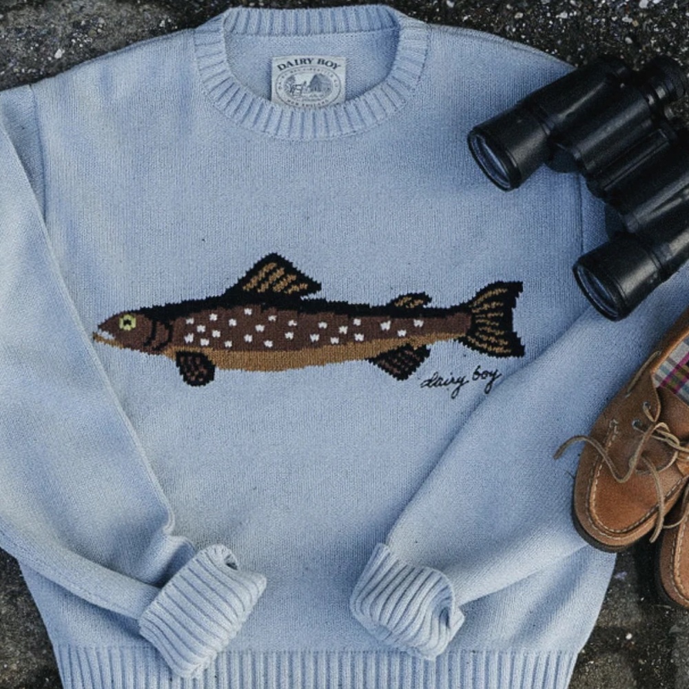 Dairy boy fishermen's daughter fish sweater
